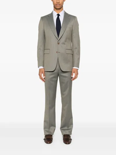 Fursac Herringbone-pattern Suit In Gray