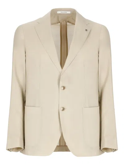 Tagliatore Wool And Silk Blend Blazer In Neutral
