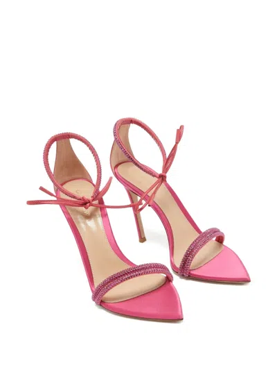 Pre-owned Gianvito Rossi  110mm Crystal-strap Satin Sandals In Pink