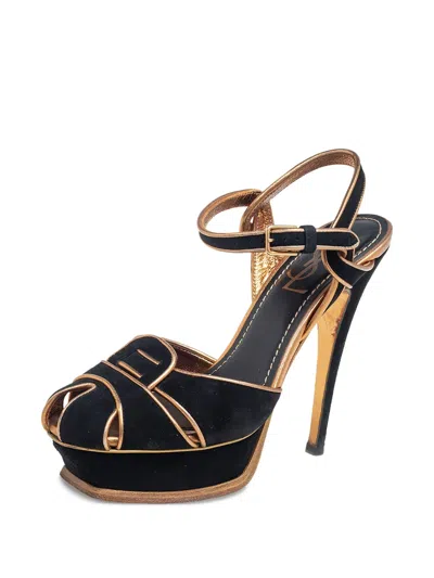 Pre-owned Saint Laurent 140mm Suede Platform Sandals