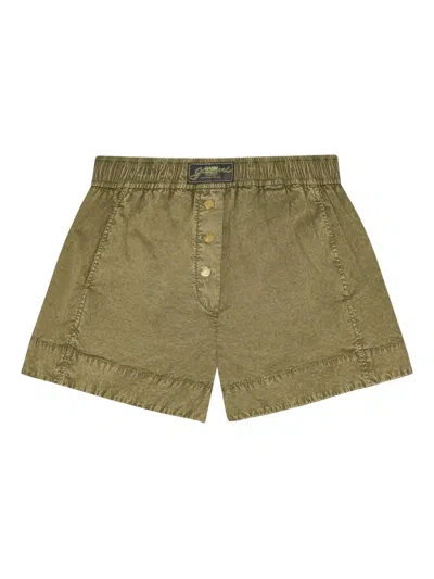 Ganni Washed Cotton Shorts In Green