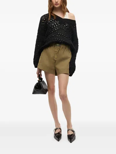 Ganni Washed Cotton Shorts In Green