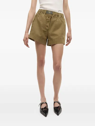 Ganni Washed Cotton Shorts In Green