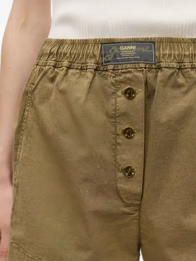 Ganni Washed Cotton Shorts In Green
