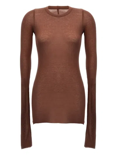 Rick Owens Ribbed Crew Neck Sheer Long Sleeve Top