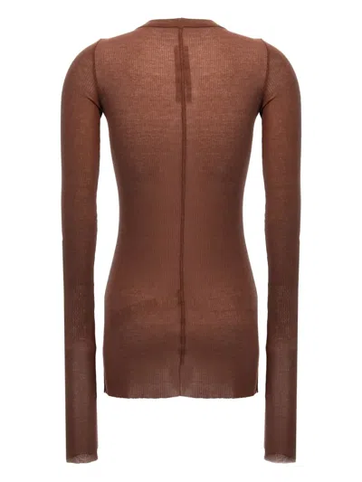 Rick Owens Ribbed Crew Neck Sheer Long Sleeve Top