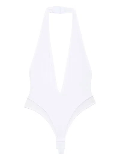 Maison Close Pure Tentation V-neck Bodysuit In White