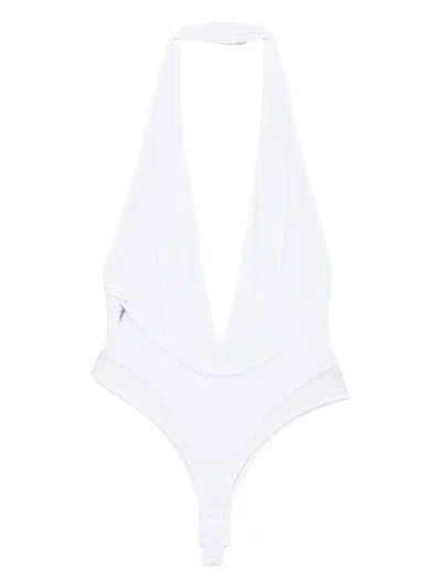 Maison Close Pure Tentation V-neck Bodysuit In White