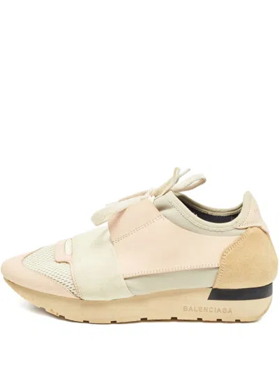 Pre-owned Balenciaga Race Runner Strap-detail Sneakers In Neutral