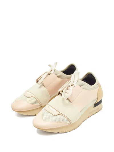 Pre-owned Balenciaga Race Runner Strap-detail Sneakers In Neutral