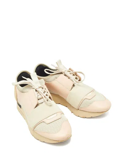 Pre-owned Balenciaga Race Runner Strap-detail Sneakers In Neutral