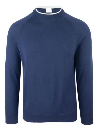 Eleventy Blue Crew Neck Sweater In Blue