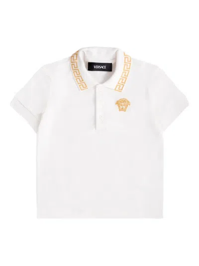 Versace Greca Embroidered Polo Shirt In White