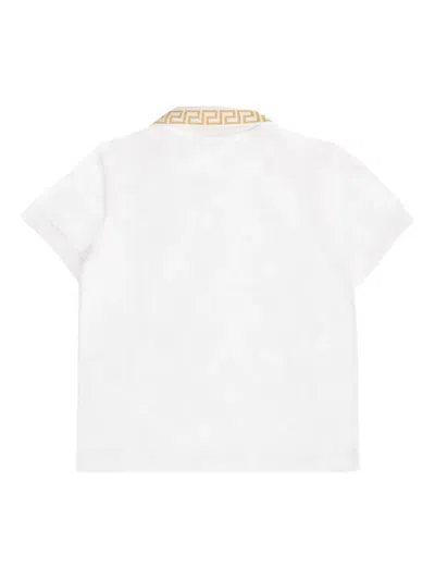 Versace Greca Embroidered Polo Shirt In White