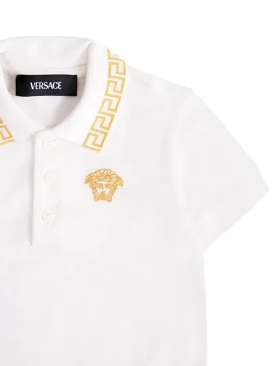 Versace Greca Embroidered Polo Shirt In White