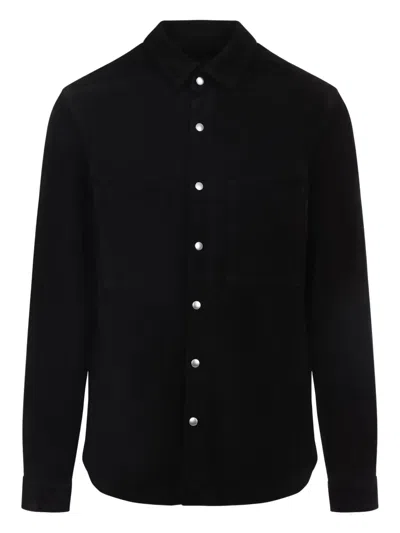 Rick Owens Leather Outershirt With Pockets And Collar In Black