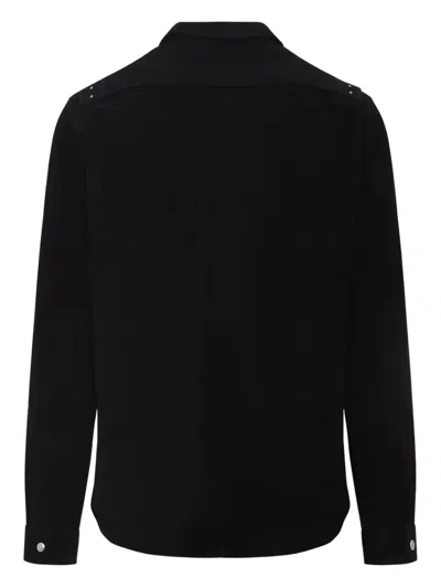 Rick Owens Leather Outershirt With Pockets And Collar In Black