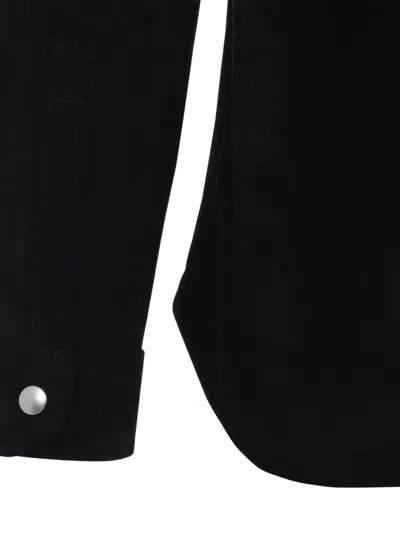 Rick Owens Leather Outershirt With Pockets And Collar In Black