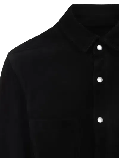 Rick Owens Leather Outershirt With Pockets And Collar In Black