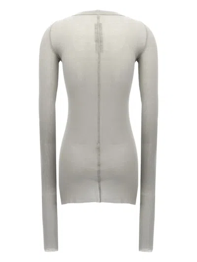Rick Owens Ribbed Crew Neck Long Sleeve T-shirt In Gray