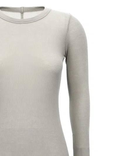 Rick Owens Ribbed Crew Neck Long Sleeve T-shirt In Gray