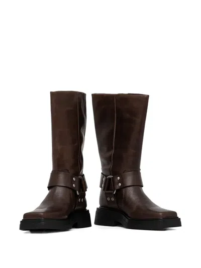 Vagabond Buckle-strap Square-toe Boots In Brown