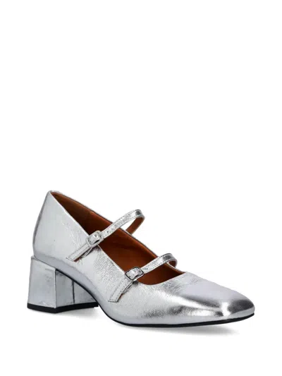 Vagabond Adison Double-buckle Metallic Leather Pumps In Silver