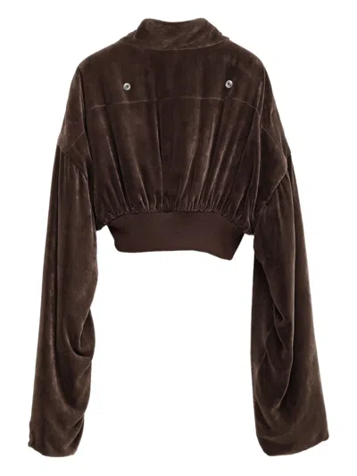 Rick Owens Velvet Zip-front Cropped Jacket In Brown