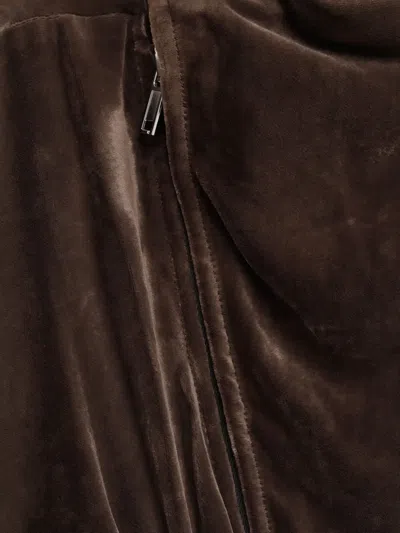 Rick Owens Velvet Zip-front Cropped Jacket In Brown