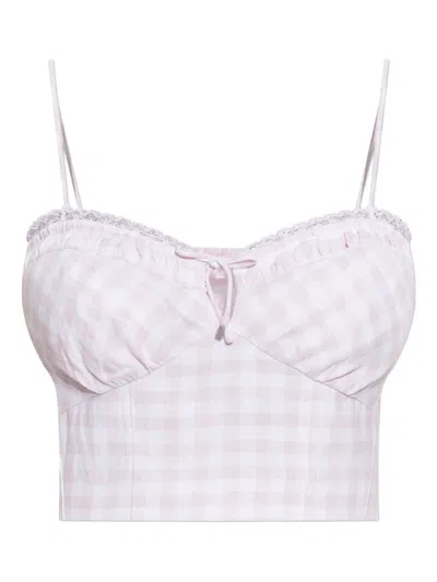 Loveshackfancy Amorana Gingham-check Top In Pink