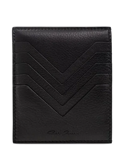Rick Owens Chevron-detail Leather Cardholder In Black