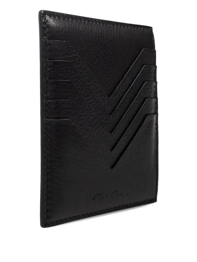 Rick Owens Chevron-detail Leather Cardholder In Black
