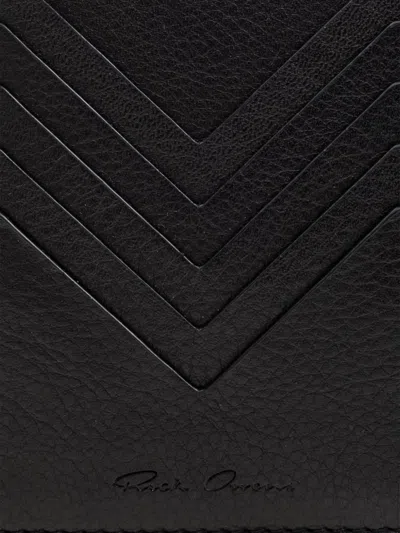 Rick Owens Chevron-detail Leather Cardholder In Black
