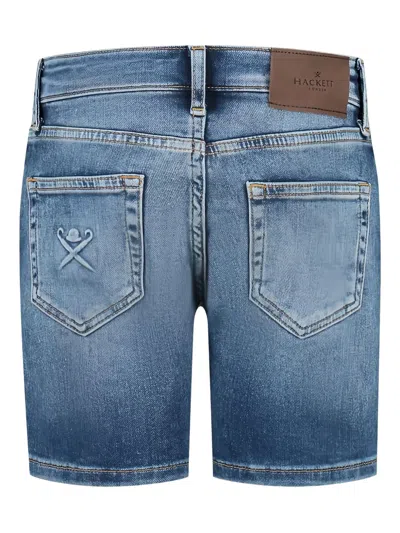 Hackett Logo-patch Denim Shorts In Blue