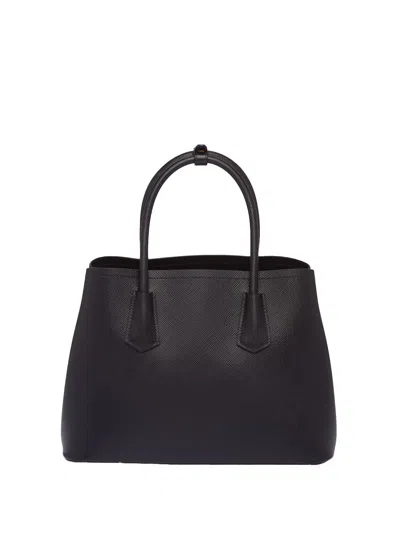 Prada Small Leather Double Handbag In Black
