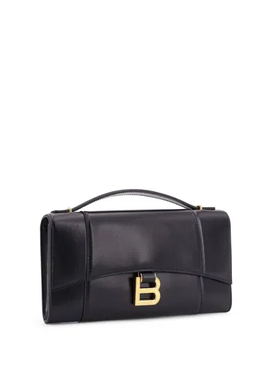 Balenciaga Hourglass Leather Top Handle Clutch In Black