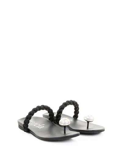 Pedro Garcia Black Nappa Flip Flops In Black
