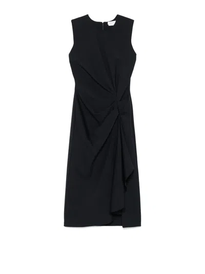 Alexander Mcqueen Black Compact Viscose Blend Knit Midi Dress In Black