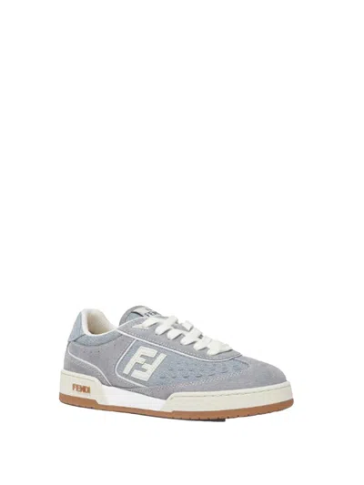Fendi Match Denim And Suede Low-top Sneakers In Gray