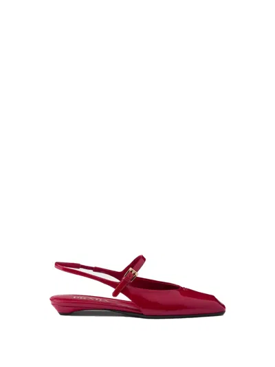 Prada Mary Jane Patent Pointy-toe Slingback Ballerina Flat In Red