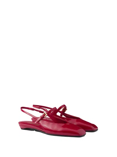 Prada Mary Jane Patent Pointy-toe Slingback Ballerina Flat In Red