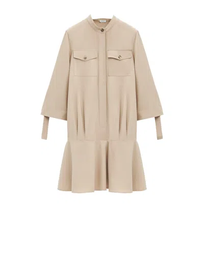 Loewe Mini Dress Cotton Adjustable Sleeves In Beige
