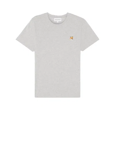 Maison Kitsuné Grey Crewneck T-shirt With Fox Head Logo Patch On The Sleeve