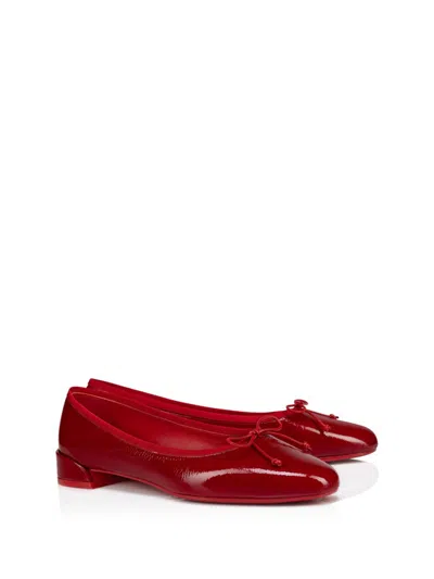 Christian Louboutin Glossy Red Flat Shoes With Bow Detail