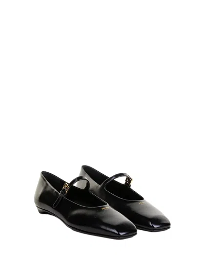 Prada Ballerinas Mary Jane In Brushed Leather In Black