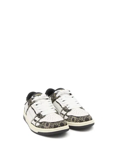 Amiri 'skel Top Low' Black Sneaker With Skeleton Applications And All-over Logo Print