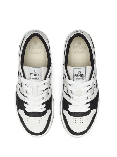 Fendi Leather Sneakers With Ff Lateral Logo In Multi