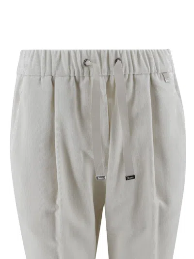 Herno Velvet Trousers With Relaxed Fit And Hip Pockets In Neutral