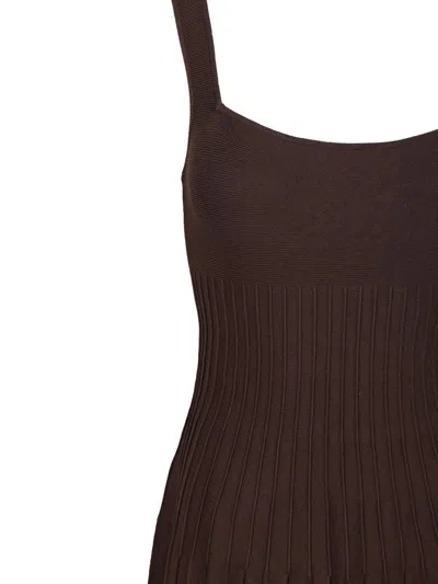 Staud Ellison Pleated Ribbed-knit Midi Dress In Brown