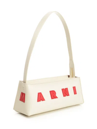 Marni Borsa A Spalla Museo Baguette In Pelle Crema In Neutral